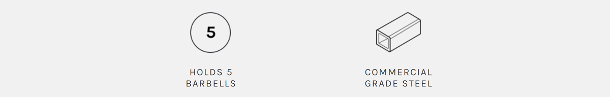 Barbell rack icons: capacity 5, steel material